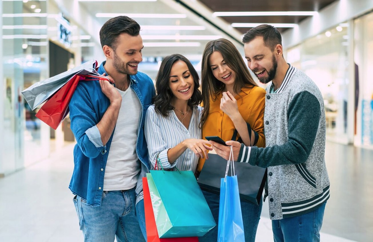 Customers shopping in a retail environment for ShopSphere